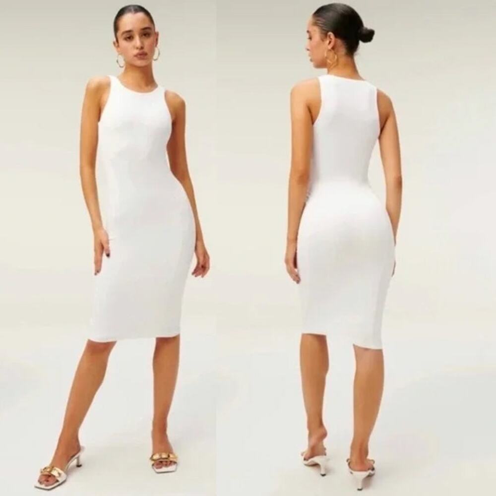 GOOD AMERICAN Body Sculpted Microrib Midi Bodycon Sleeveless‎ Dress Sz 1